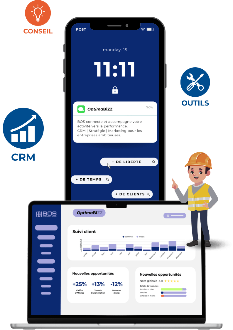 Solution OptimaBizz : digitalisation des processus commerciaux pour améliorer l'efficacité et la compétitivité dans le BTP.